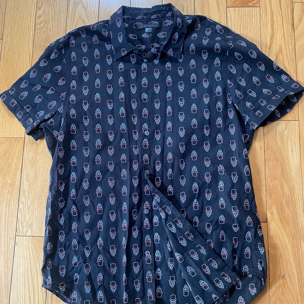 John Varvatos Black Short-Sleeve Button-Down Slash GNR Print